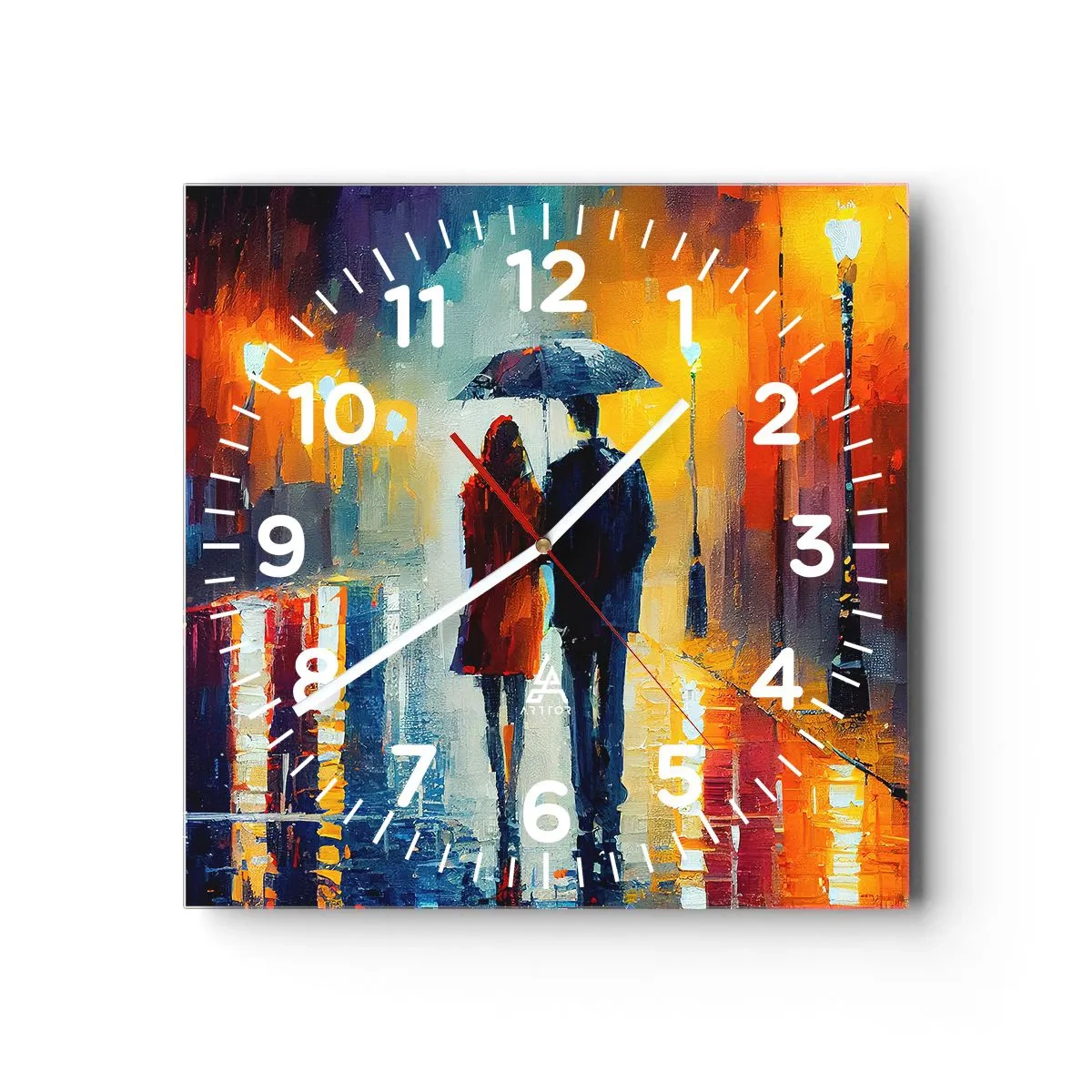 Wall clock - Clock on glass - Together - Colourful Night - 40x40 cm