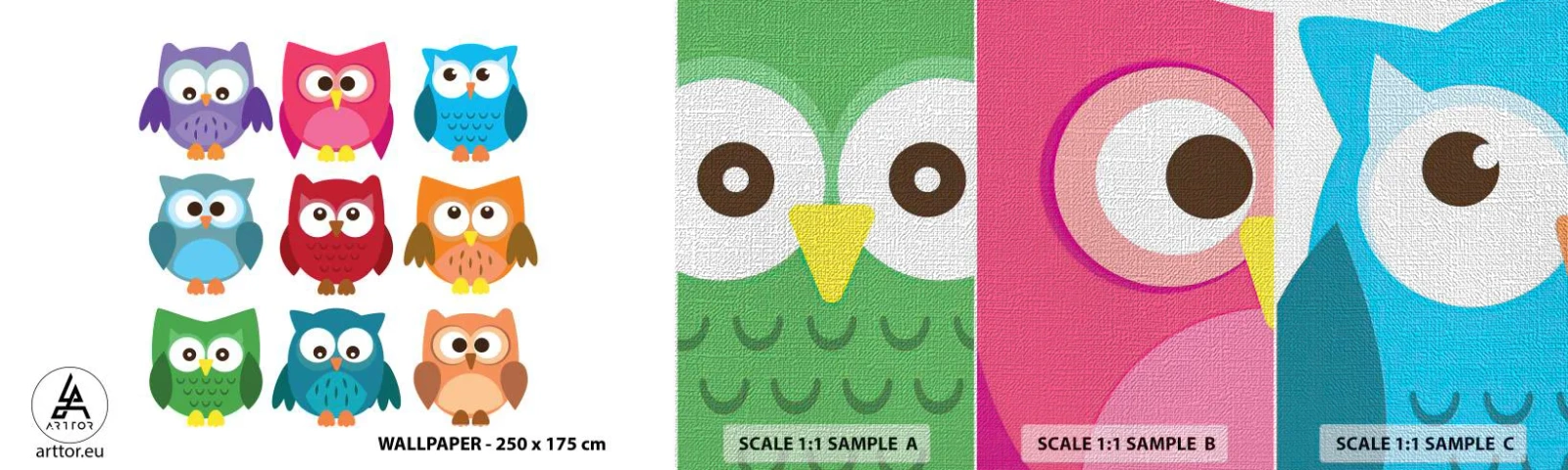 Photo Wallpaper Sample Premium Canvas - It Can Be Fun to Differ - For children, Owl, Graphics - 100x30 cm