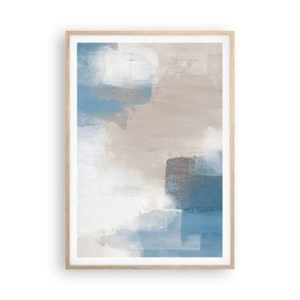 Poster in light oak frame - Pink Abstract with a Blue Curtain - 70x100 cm