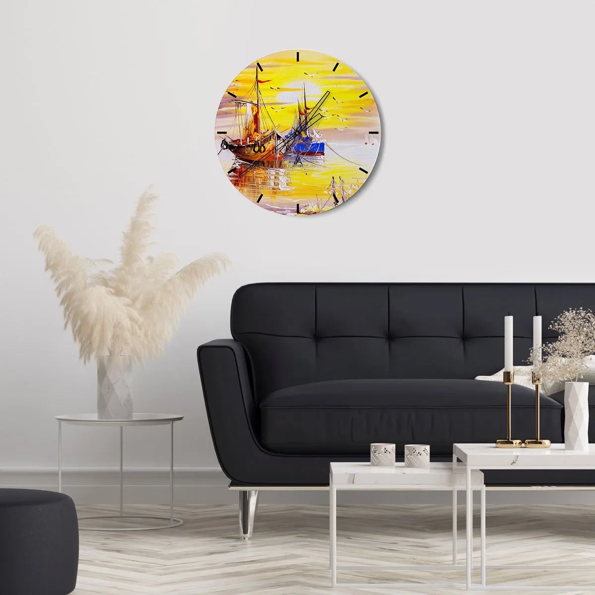 Wall clock - Clock on glass - Deserved Rest in Port - 40x40 cm