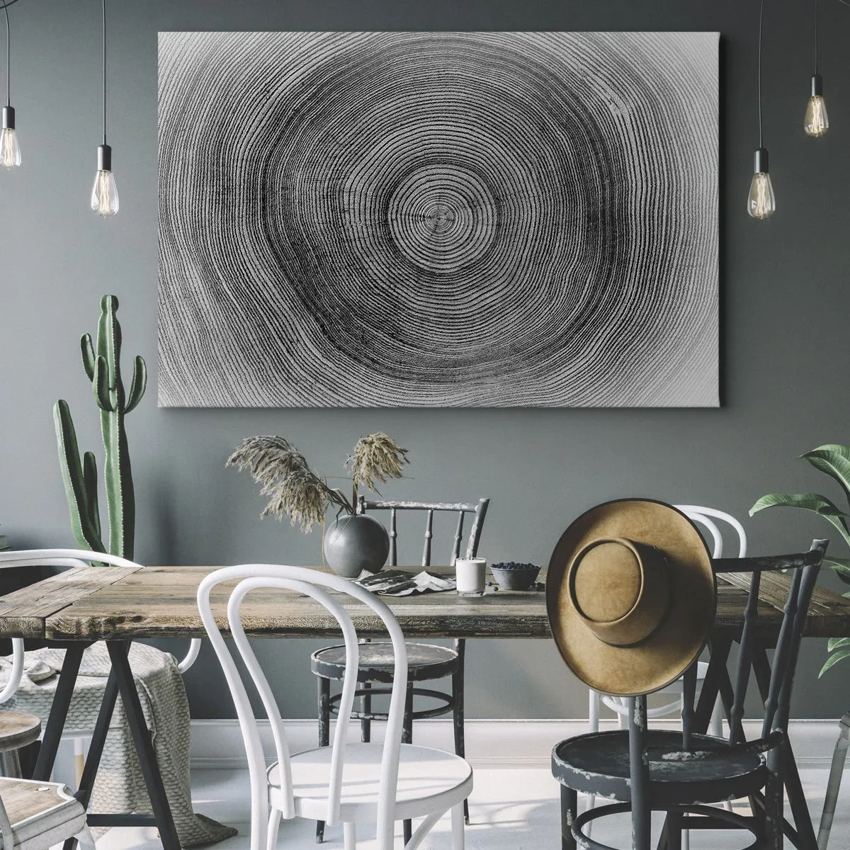 Canvas picture - Black and white tree ring pattern showing a cross-section of the trunk - 70x50cm - Sign of the Time - Modern wall decoration for the living room and bedroom ARTTOR