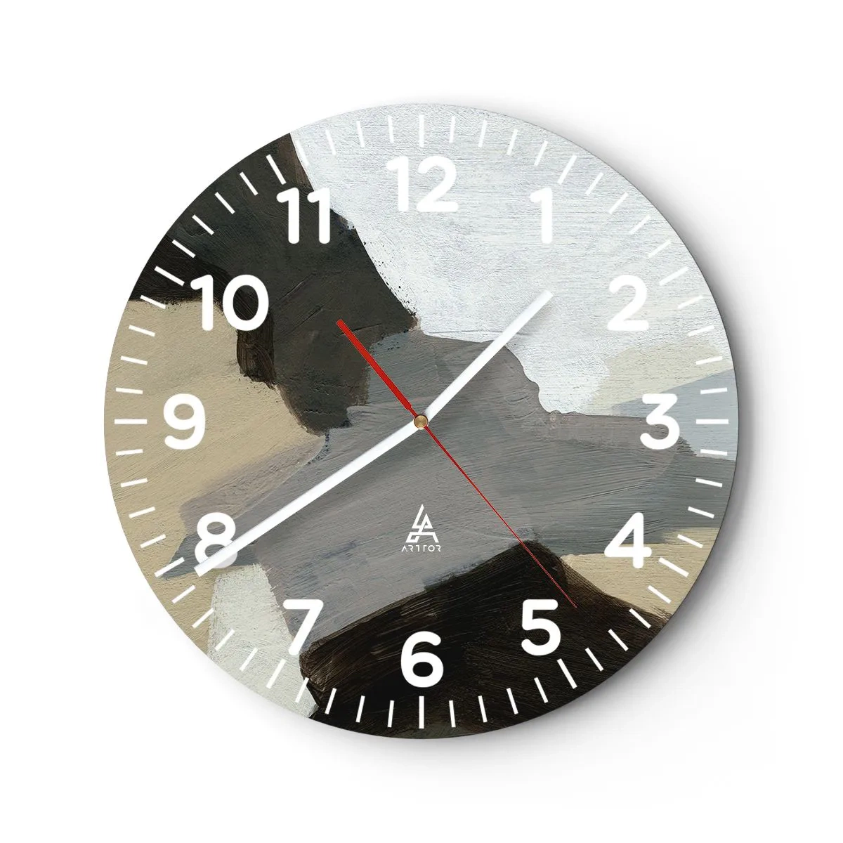 Wall clock - Clock on glass - Abstract: Crossroads of Grey - 40x40 cm