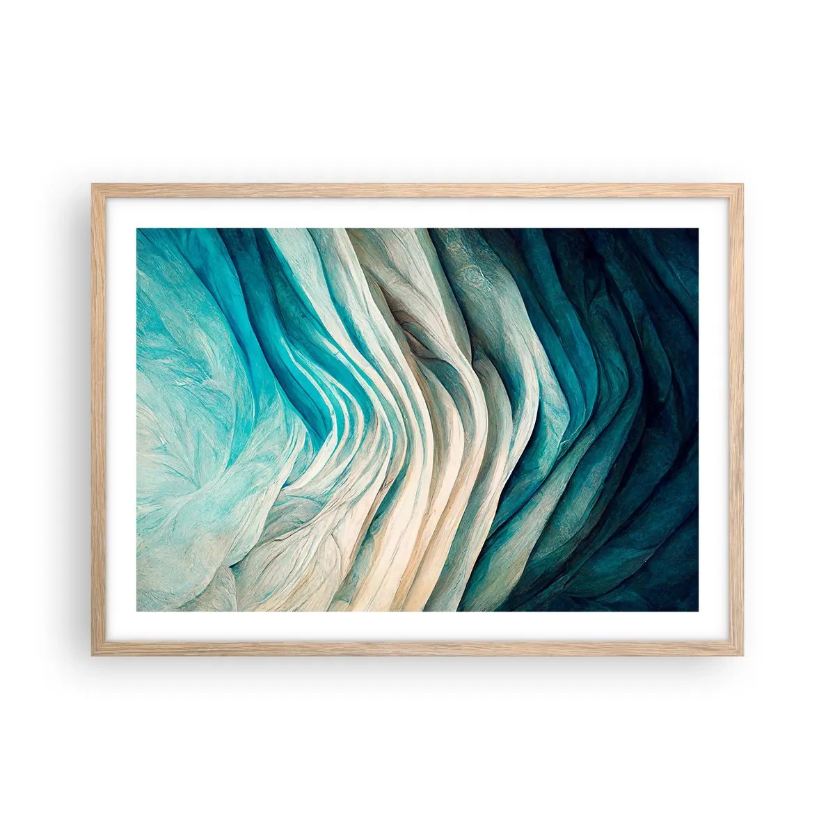 Poster in light oak frame - Blue Insatiability - 70x50 cm
