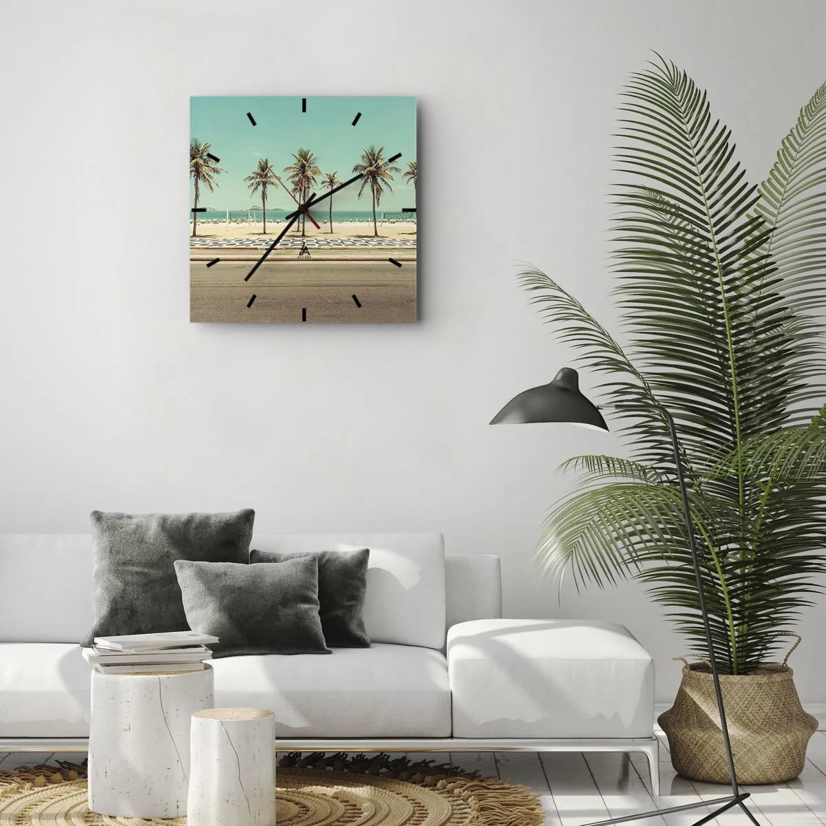 Wall clock - Clock on glass - By the Beach - 40x40 cm