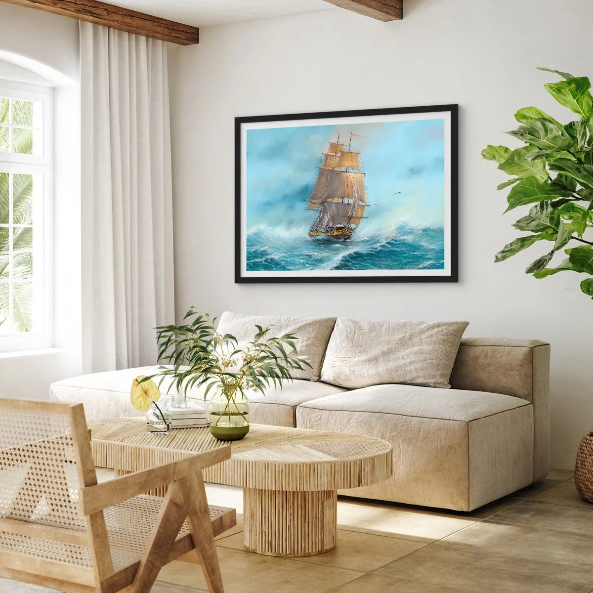 Poster in black frame - Gliding on the Waves - 100x70 cm