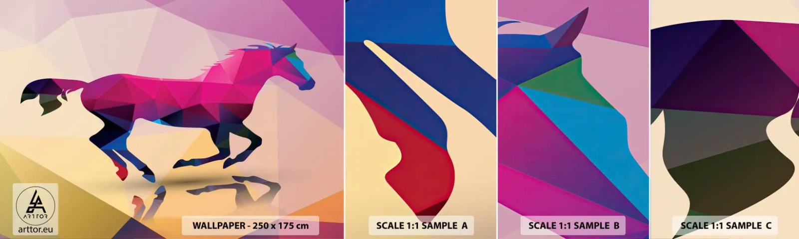 Photo Wallpaper Sample Self-Adhesive Deluxe Sticker - Cubism Is Still Alive - Animals, Horse, Geometric Figure - 100x30 cm