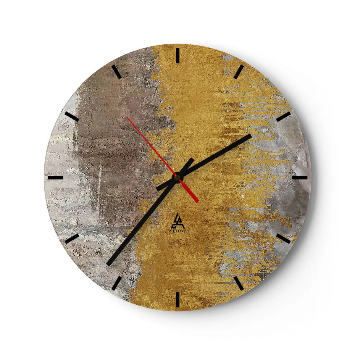 Wall clock - Clock on glass - Gold-gray texture in an abstract style - 30x30cm - Golden Blast - Modern wall decoration for the living room, kitchen, and bedroom ARTTOR
