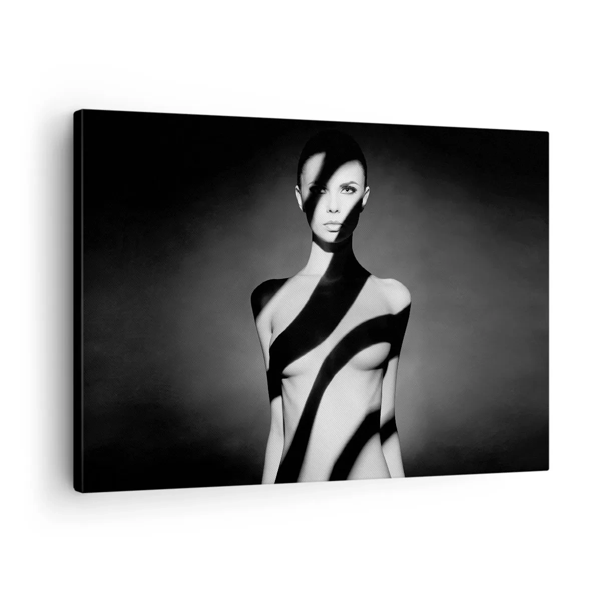 Canvas picture - Black and white portrait of a woman in light and shadow - 70x50cm - In the Light and in the Shadow - Modern wall decoration for the living room and bedroom ARTTOR