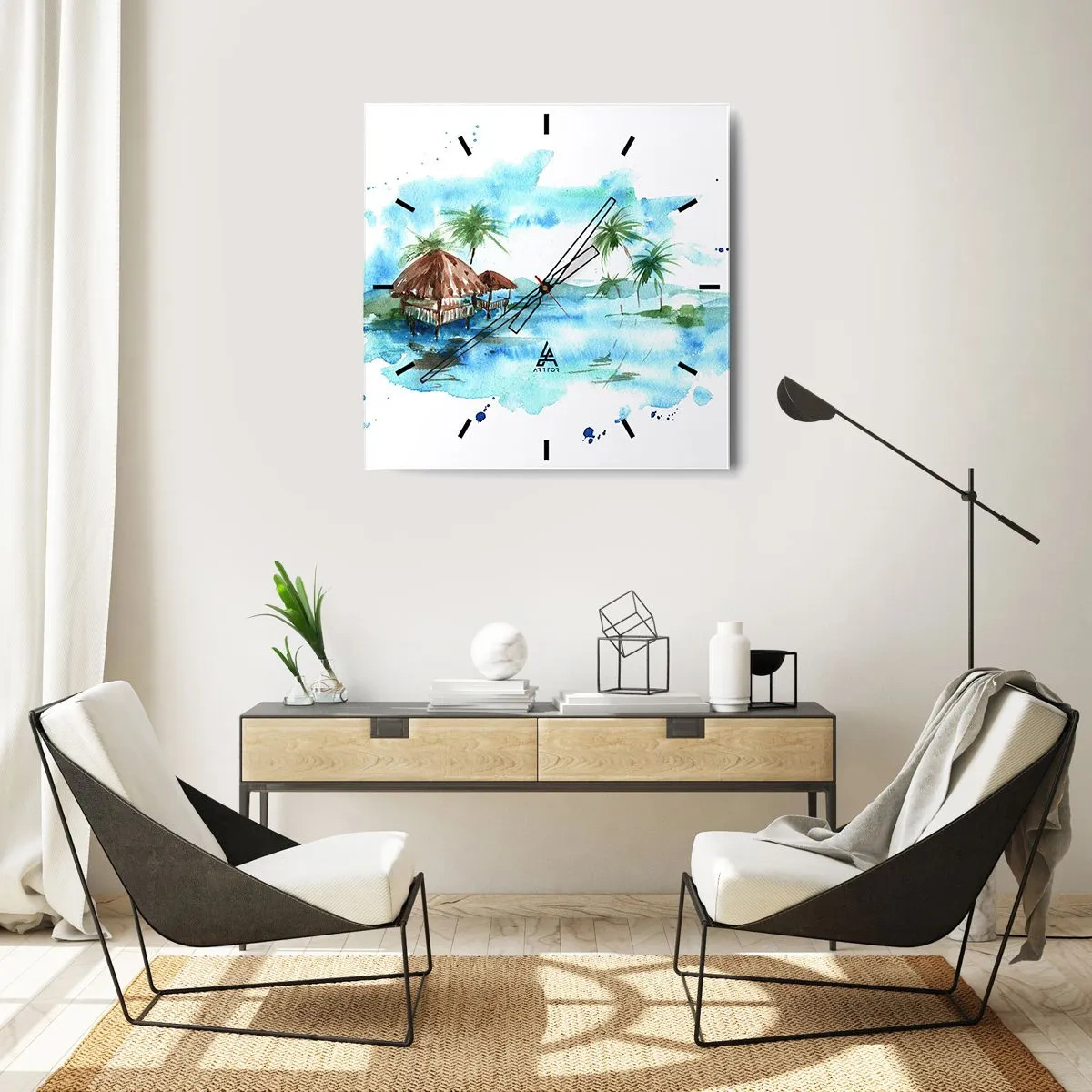 Wall clock - Clock on glass - Somewhere in the Pacific - 40x40 cm