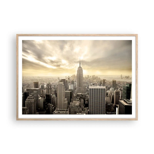Poster in light oak frame - New York Woven in Grey - 100x70 cm