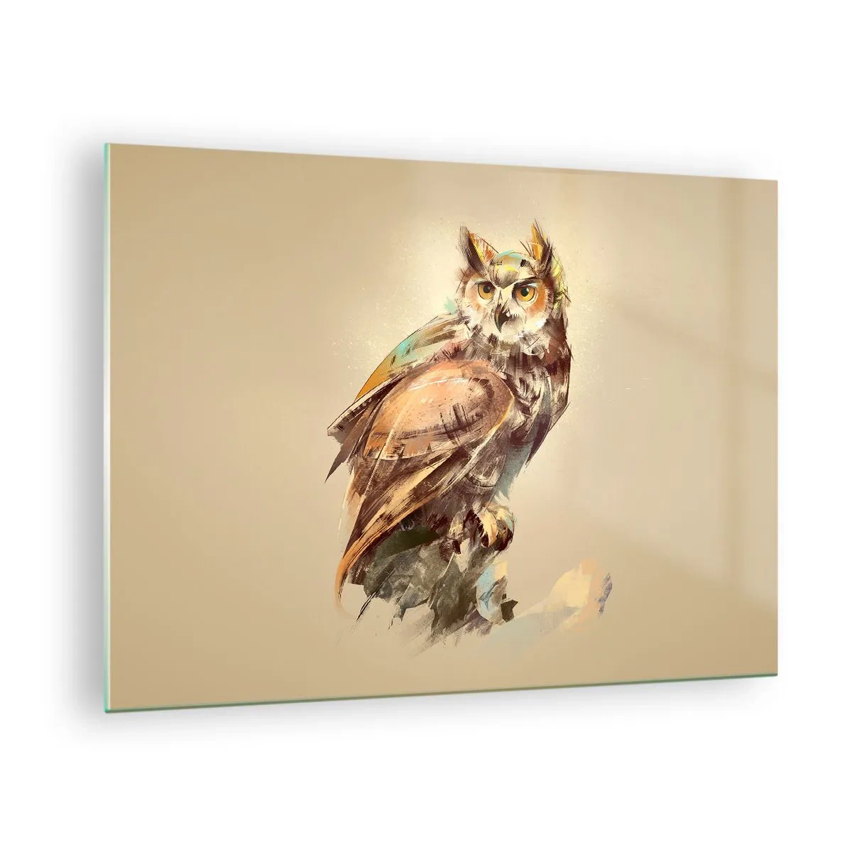 Glass picture - Abstract owl with artistic painting - 70x50cm - The Wisest Owl - Modern wall decoration for the living room and bedroom ARTTOR