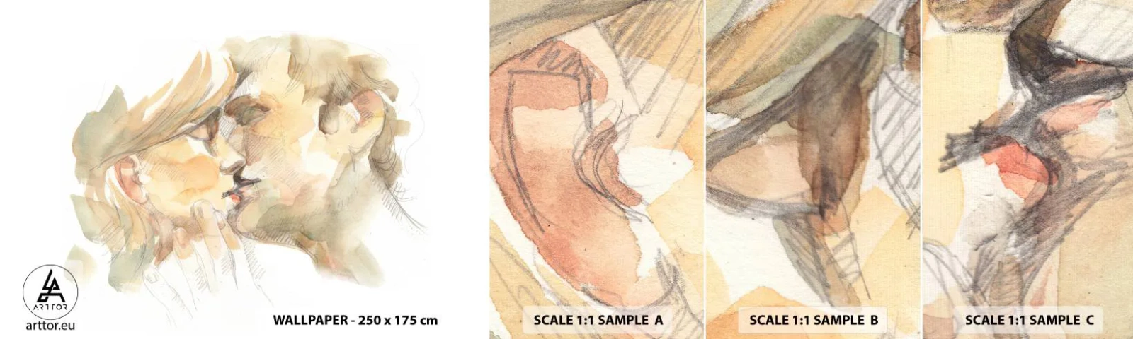 Photo Wallpaper Sample Standard Eco - The Missing Half? - Couple in love, Kiss, Piece - 100x30 cm