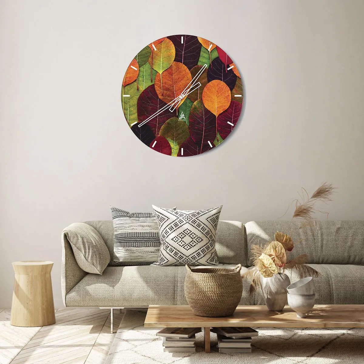Wall clock - Clock on glass - Autumn Mosaics - 30x30 cm