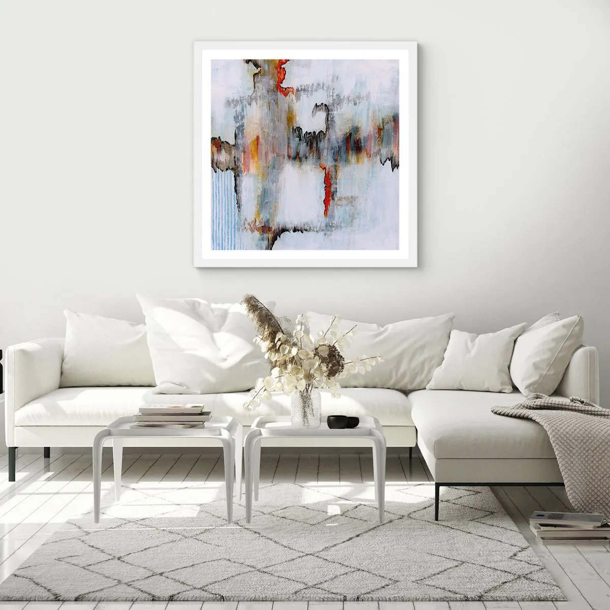 Poster in white frmae - With a Stick on Water - 50x50 cm
