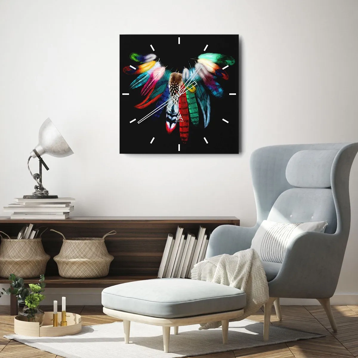 Wall clock - Clock on glass - Indian Necklace - 30x30 cm