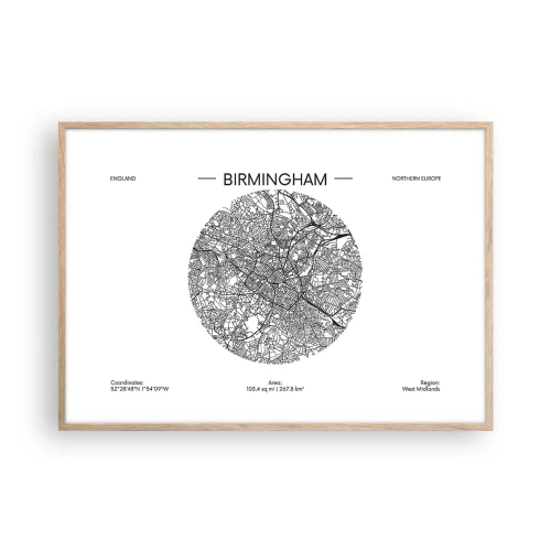 Poster in light oak frame - Anatomy of Birmingham - 100x70 cm