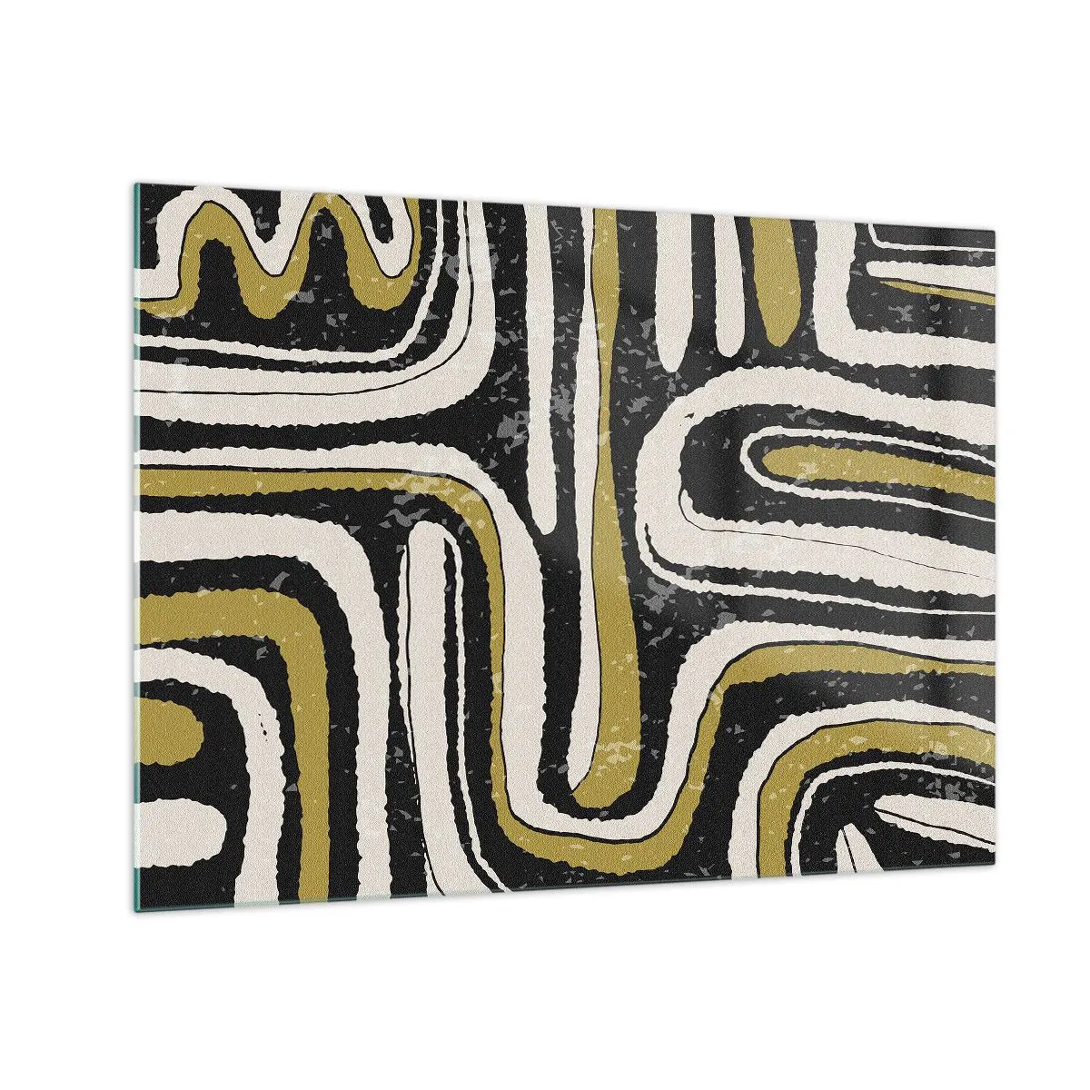 Glass picture - Abstract patterns in black, white and gold - 70x50cm - Compositions: Tracks and Alleys - Modern wall decoration for the living room and bedroom ARTTOR