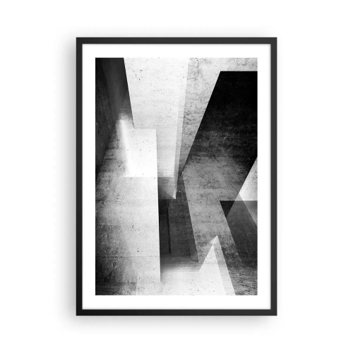 Poster in black frame - Geometric abstraction in black and white - 50x70cm - Structure of Space - Modern wall decoration for the living room and bedroom ARTTOR