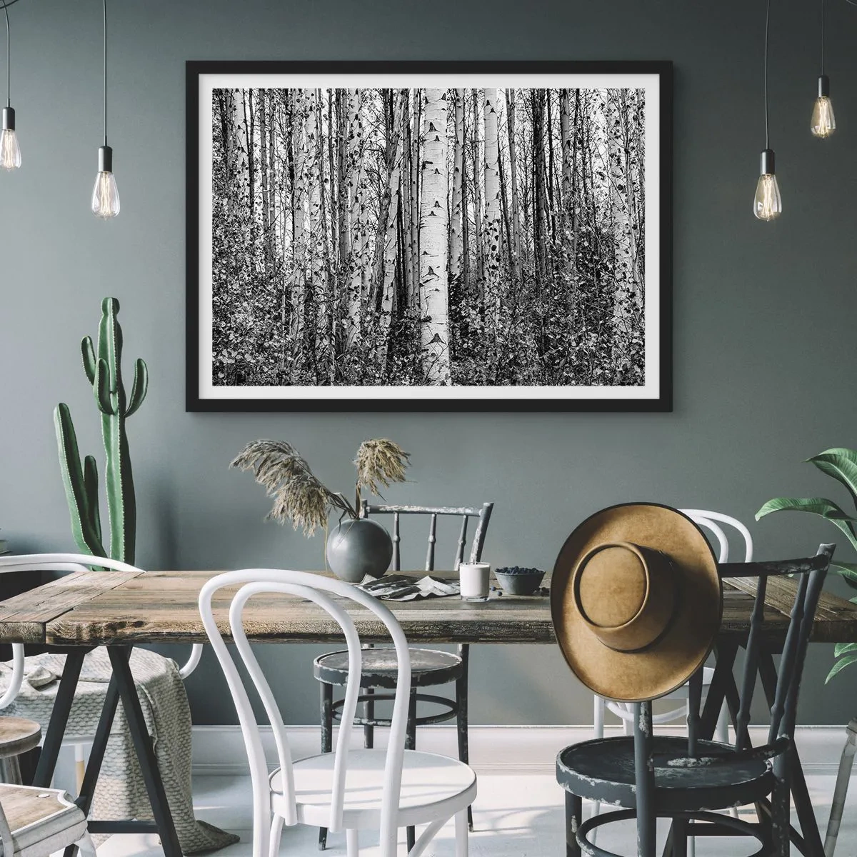 Poster in black frame - Birch Colonnade - 40x30 cm