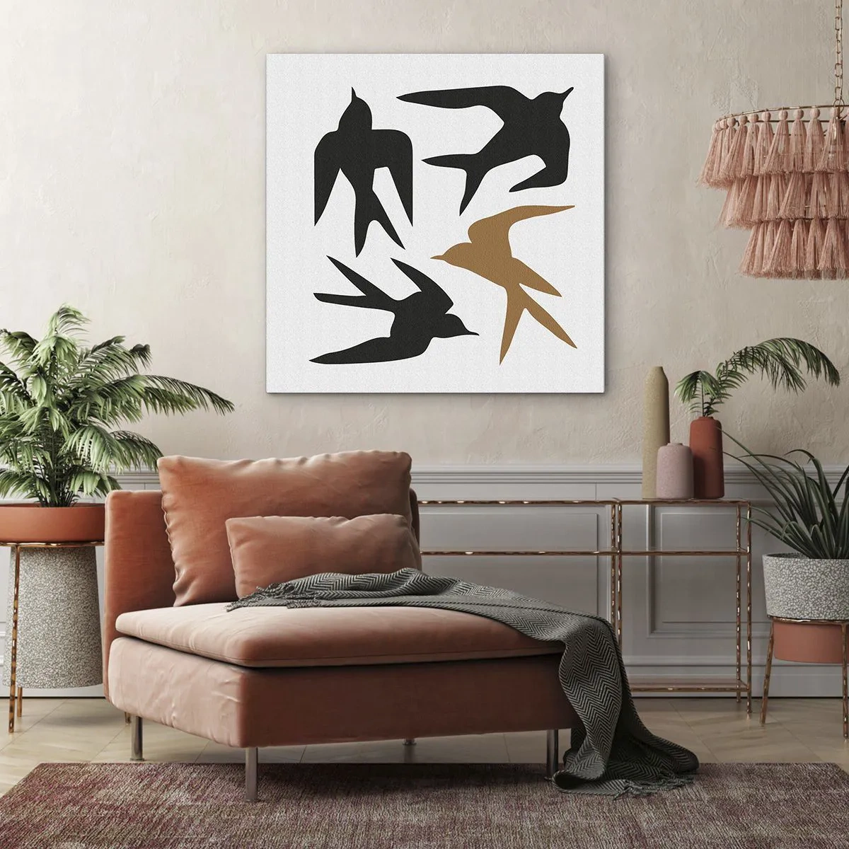 Canvas picture - Swallows at Play - 60x60 cm