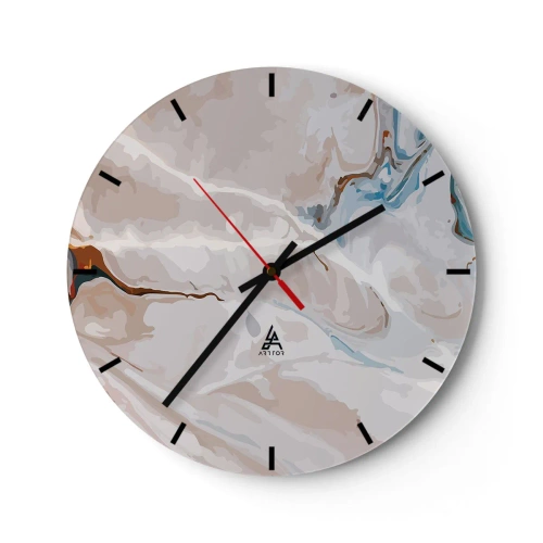 Wall clock - Clock on glass - An abstract pattern with hints of blue and brown on a light background. - 30x30cm - Blue Meanders under White - Modern wall decoration for the living room, kitchen, and bedroom ARTTOR