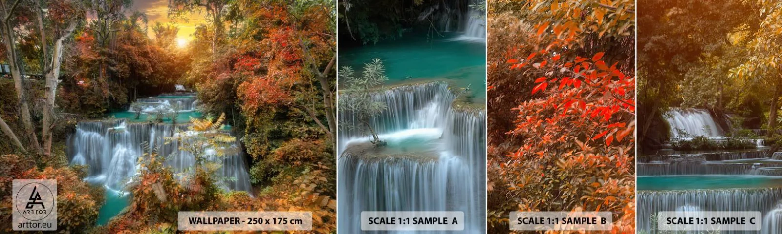 Photo Wallpaper Sample Standard Eco - Hidden Forest Treasure - Landscape, Waterfall, Forest - 100x30 cm