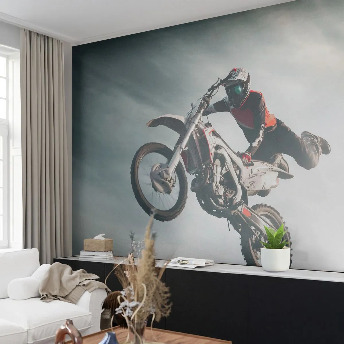 Self-Adhesive Photo Wallpaper Deluxe Sticker - No Risk, No Fun - Motocross, Motorbike, Motorcyclist - 350x256 cm