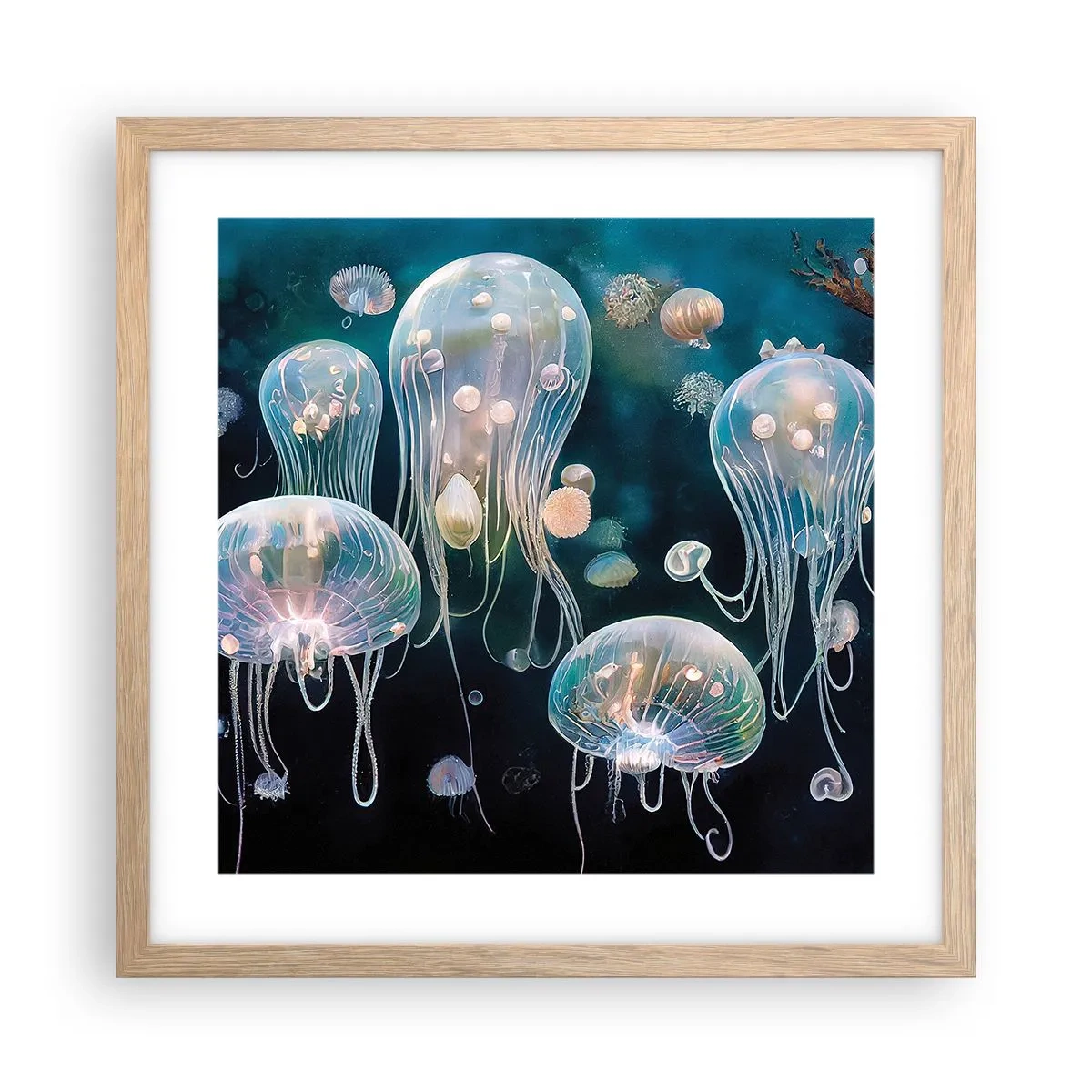 Poster in light oak frame - Underwater Ball - 40x40 cm
