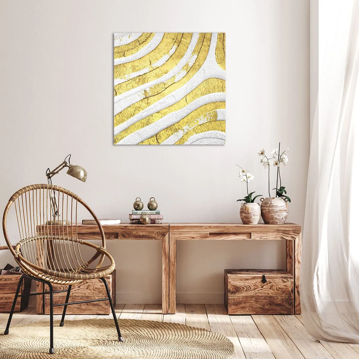 Canvas picture - Composition in White and Gold - 50x50 cm