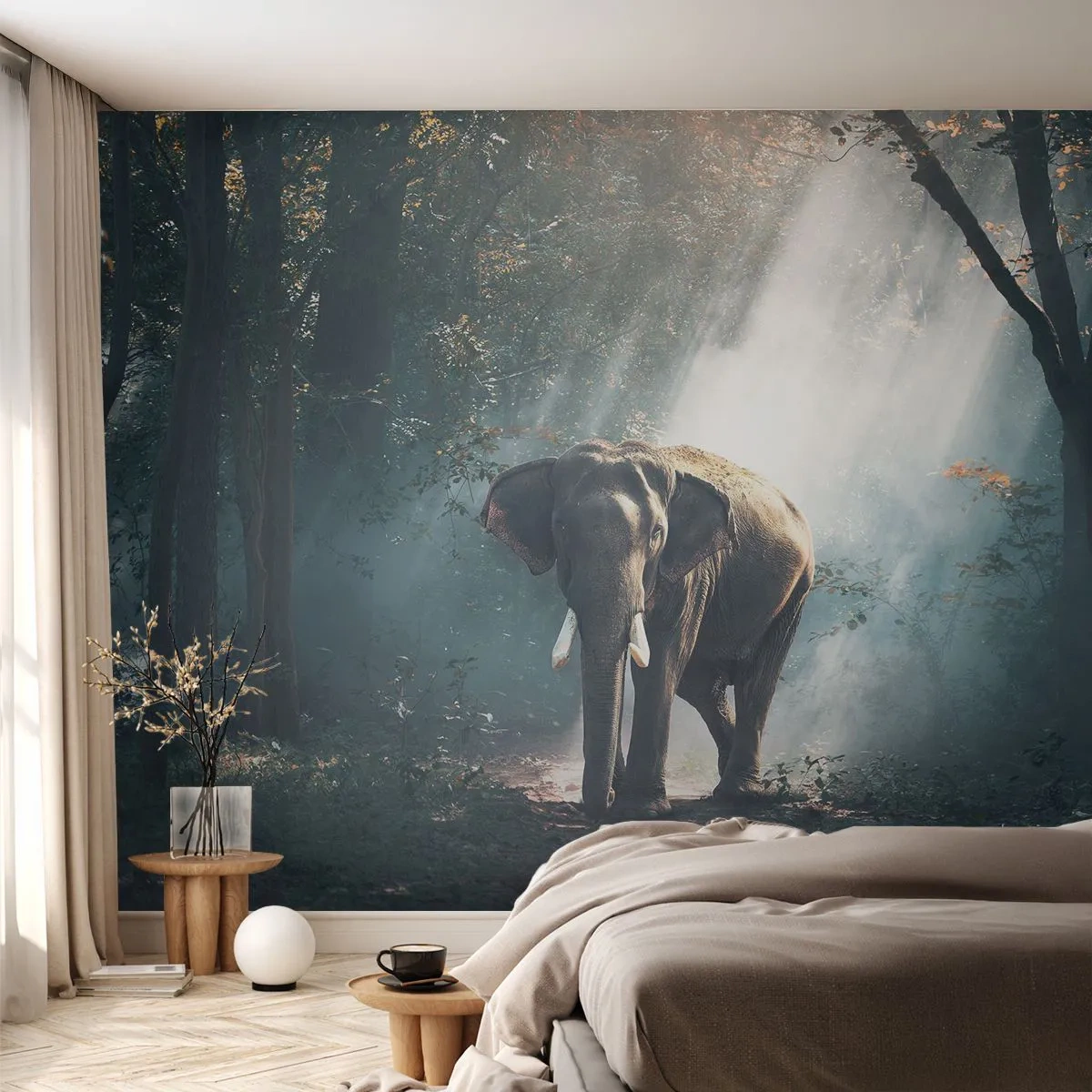 Photo Wallpaper Premium Sand - Quiet Stroll - Animals, Elephant, Jungle - 100x70 cm