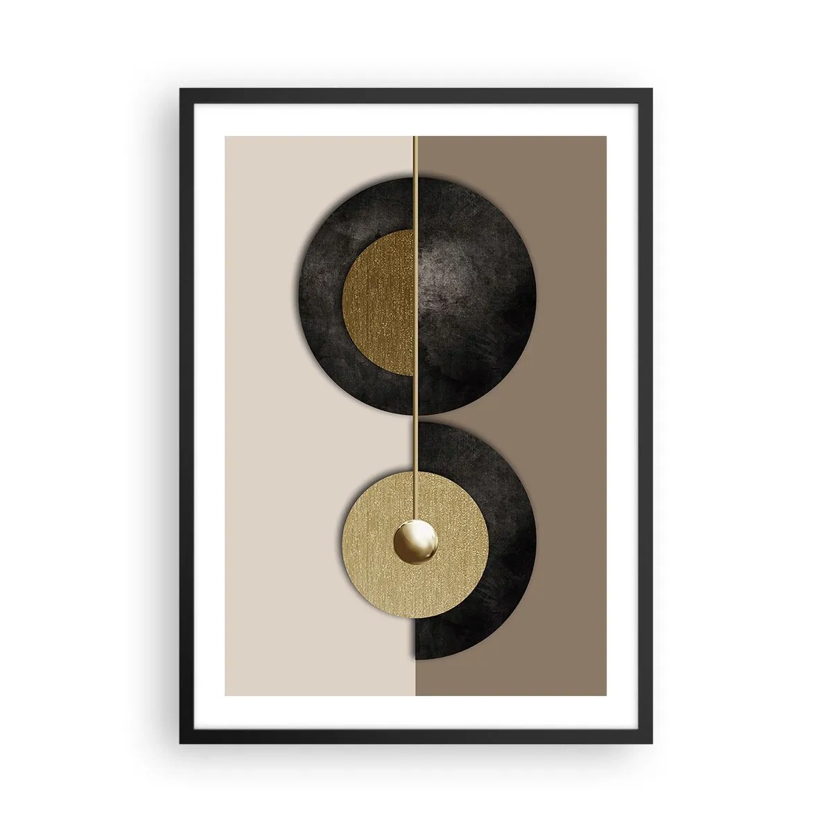 Poster in black frame - Modern abstraction with geometric gold accents - 50x70cm - Variations on Wheel - Modern wall decoration for the living room and bedroom ARTTOR