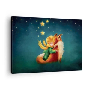 Canvas picture - A boy with a fox in a magical setting with stars - 70x50cm - Little Prince - Modern wall decoration for the living room and bedroom ARTTOR