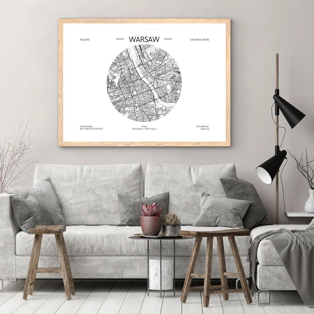 Poster in light oak frame - Anatomy of Warsaw - 40x30 cm