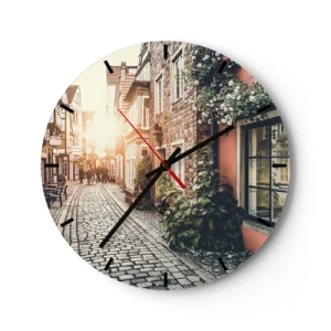 Wall clock - Clock on glass - Rosy Alley in a Pink Glow - 40x40 cm