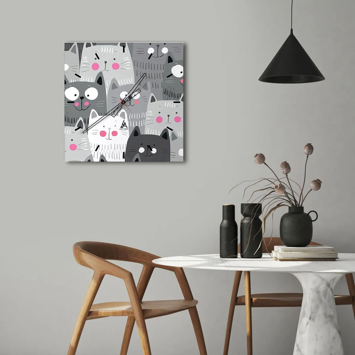 Wall clock - Clock on glass - Cat's World - 40x40 cm