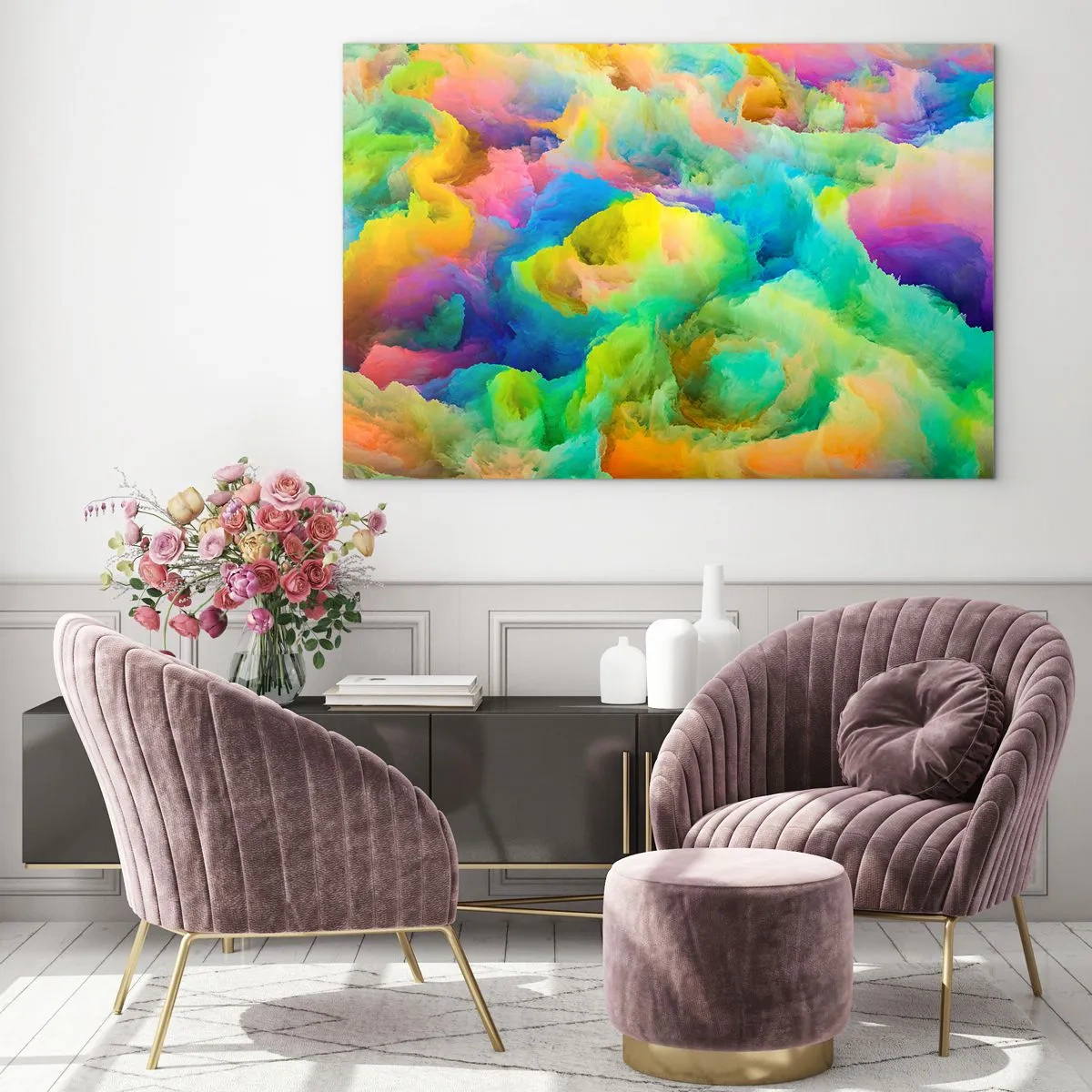 Glass picture - Rainbow Fluff - 120x80 cm