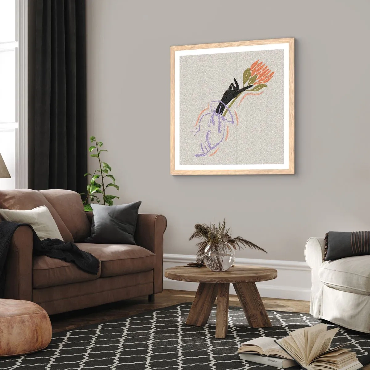 Poster in light oak frame - Sister Touch - 60x60 cm