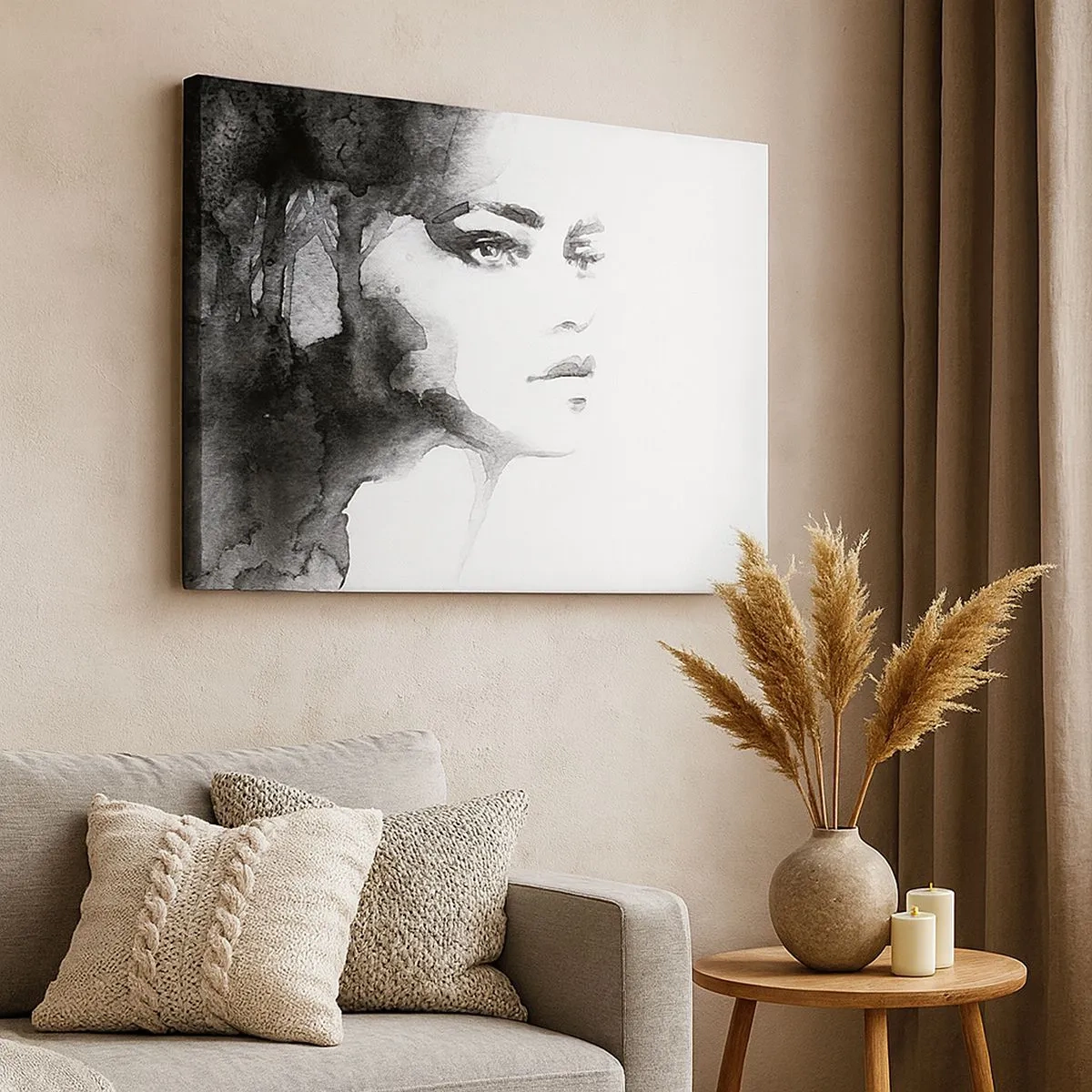 Canvas picture - A subtle portrait of a woman in shades of black and white - 70x50cm - Created from Mystery and Mist - Modern wall decoration for the living room and bedroom ARTTOR