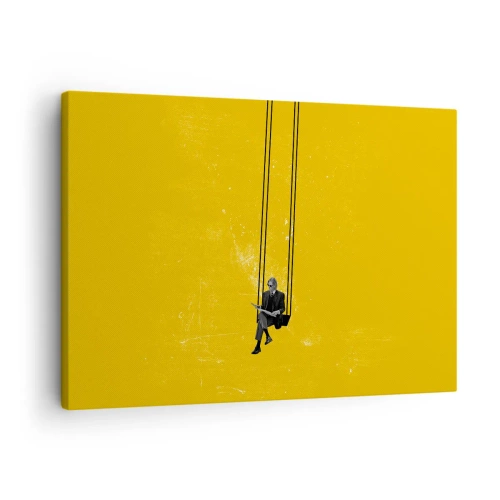 Canvas picture - A person on a swing against a background of intense yellow - 70x50cm - Day as a Any Other - Modern wall decoration for the living room and bedroom ARTTOR