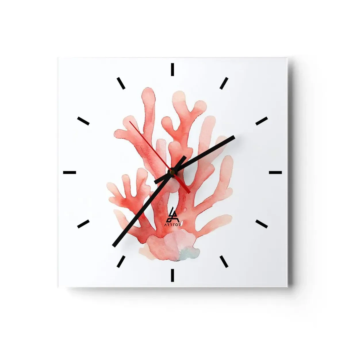 Wall clock - Clock on glass - Coral Colour Colars - 40x40 cm