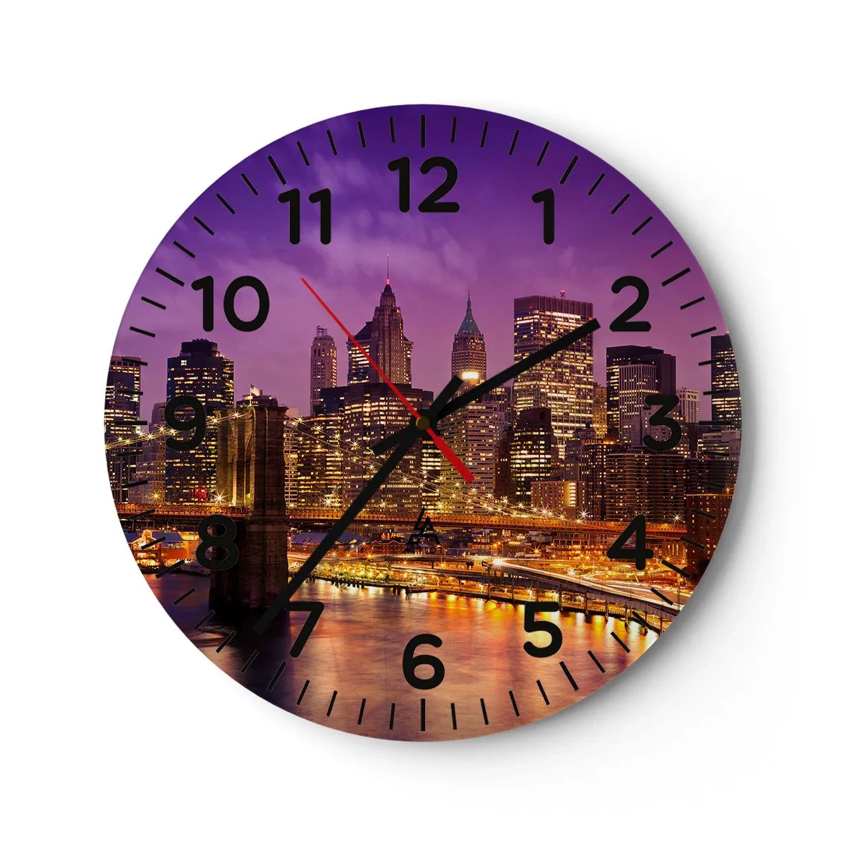 Wall clock - Clock on glass - Violet and Gold Manhattan - 40x40 cm