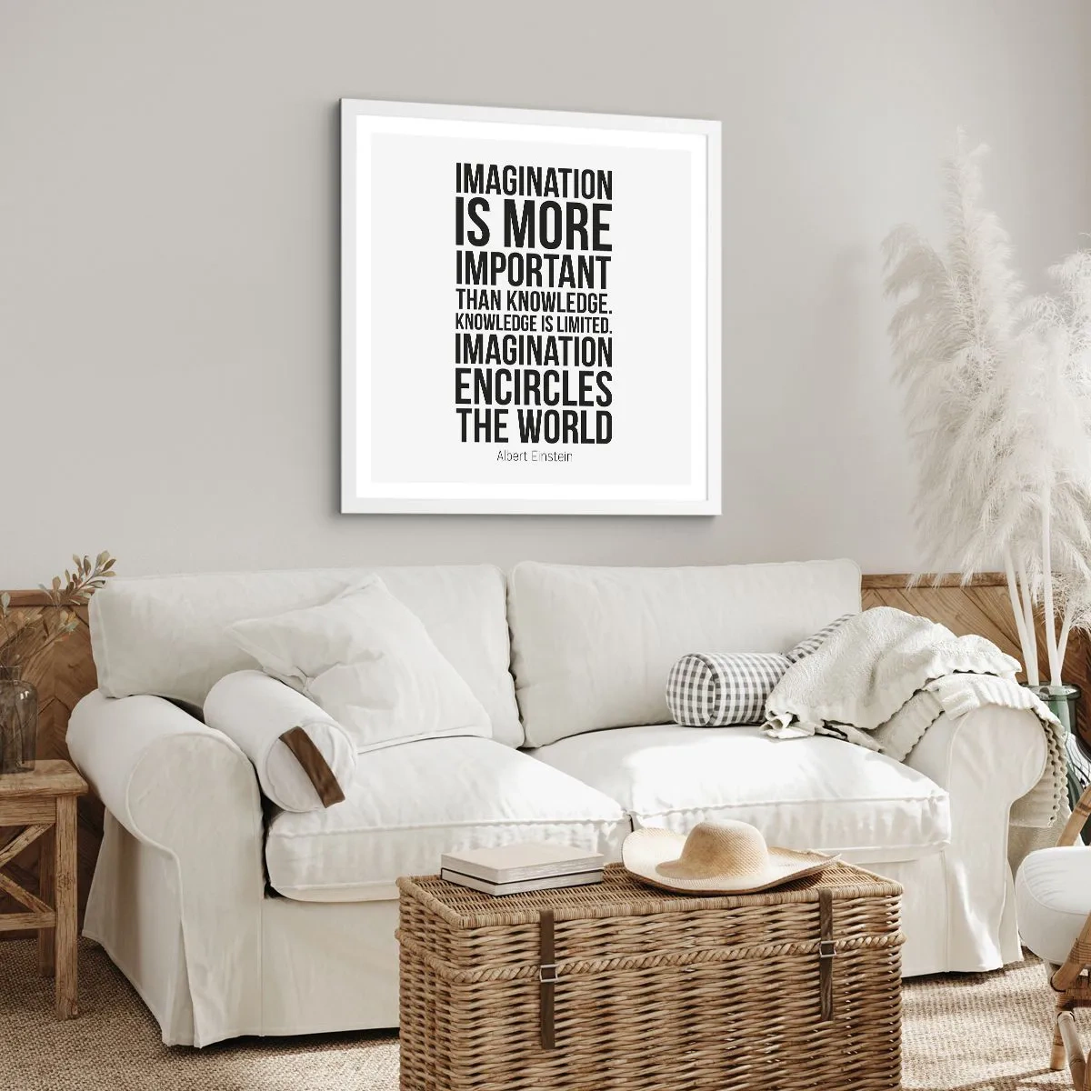 Poster in white frmae - Einstein about Power of Imagination - 60x60 cm