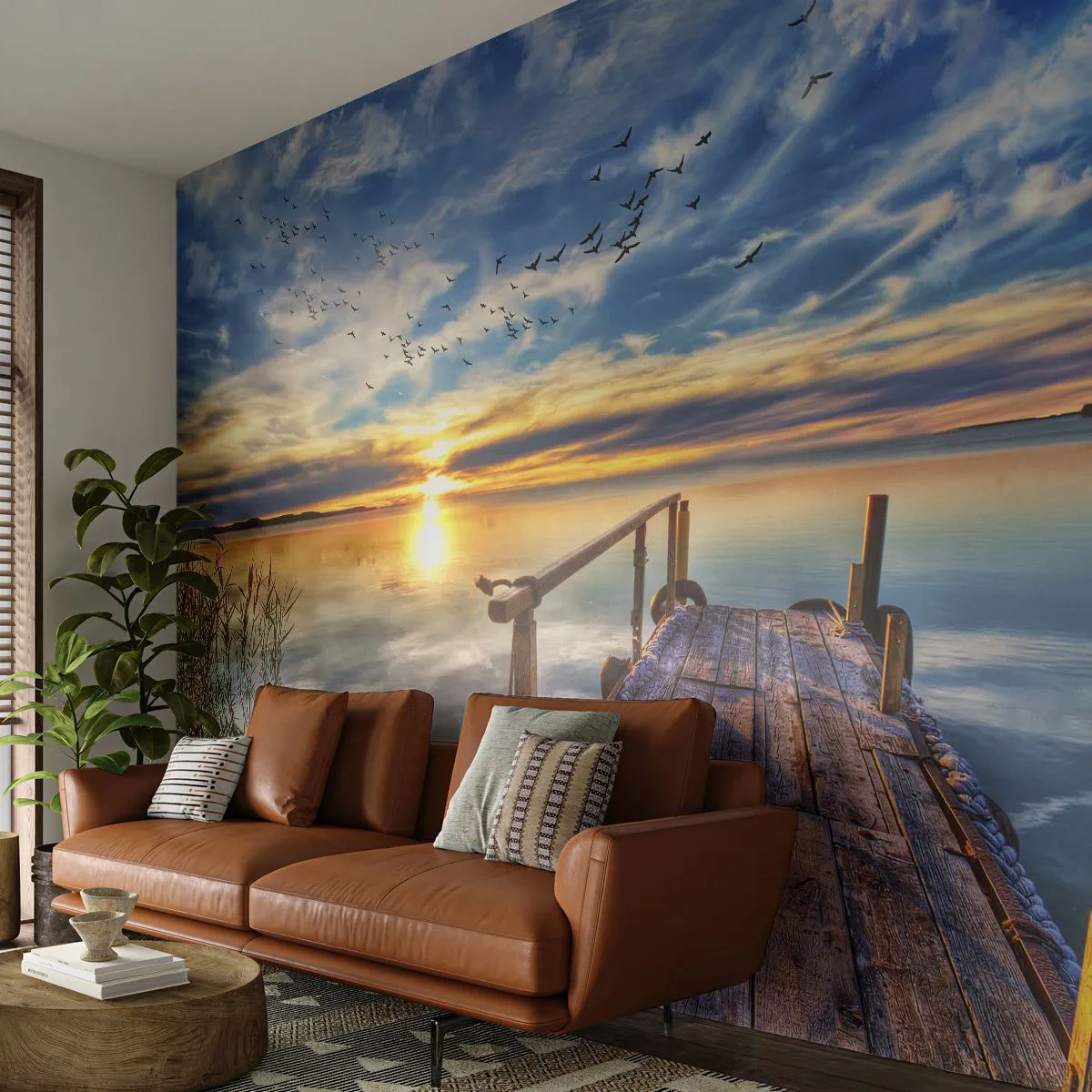 Self-Adhesive Photo Wallpaper Deluxe Sticker - Wind is Taking a Break - Landscape, Lake, Wooden Bridge - 250x175 cm