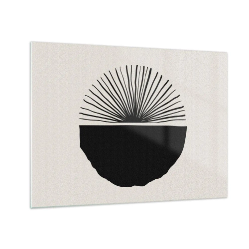 Glass picture - A black geometric form with a fan of lines on a cream background. - 70x50cm - Fan of Possibilities - Modern wall decoration for the living room and bedroom ARTTOR