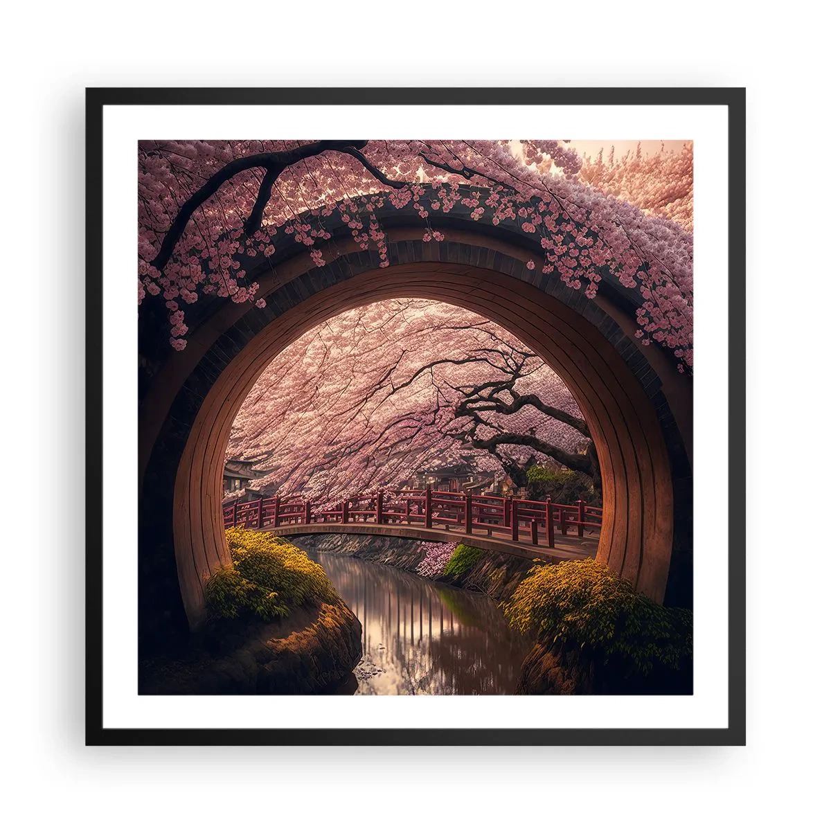 Poster in black frame - Japanese Spring - 60x60 cm