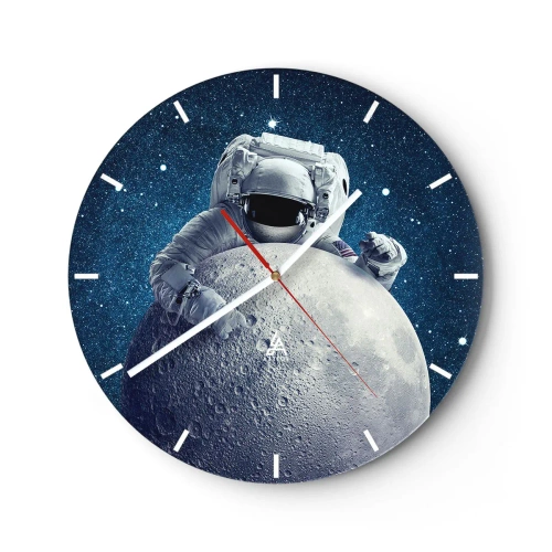 Wall clock - Clock on glass - Astronaut holding the moon against the backdrop of space - 30x30cm - Space Joker - Modern wall decoration for the living room, kitchen, and bedroom ARTTOR