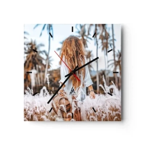 Wall clock - Clock on glass - Born from Grass Fluff - 30x30 cm