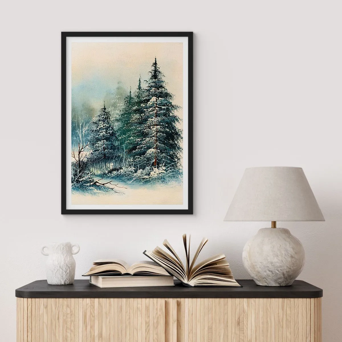 Poster in black frame - Snow-covered trees in a winter forest against a calm sky - 50x70cm - Ready for Christmas - Modern wall decoration for the living room and bedroom ARTTOR