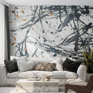 Photo Wallpaper Standard Eco - Dynamic paint splatters on a light background in an expressive style - 100x70cm - Expressionist Abstract - Modern wall decoration for the living room and bedroom ARTTOR