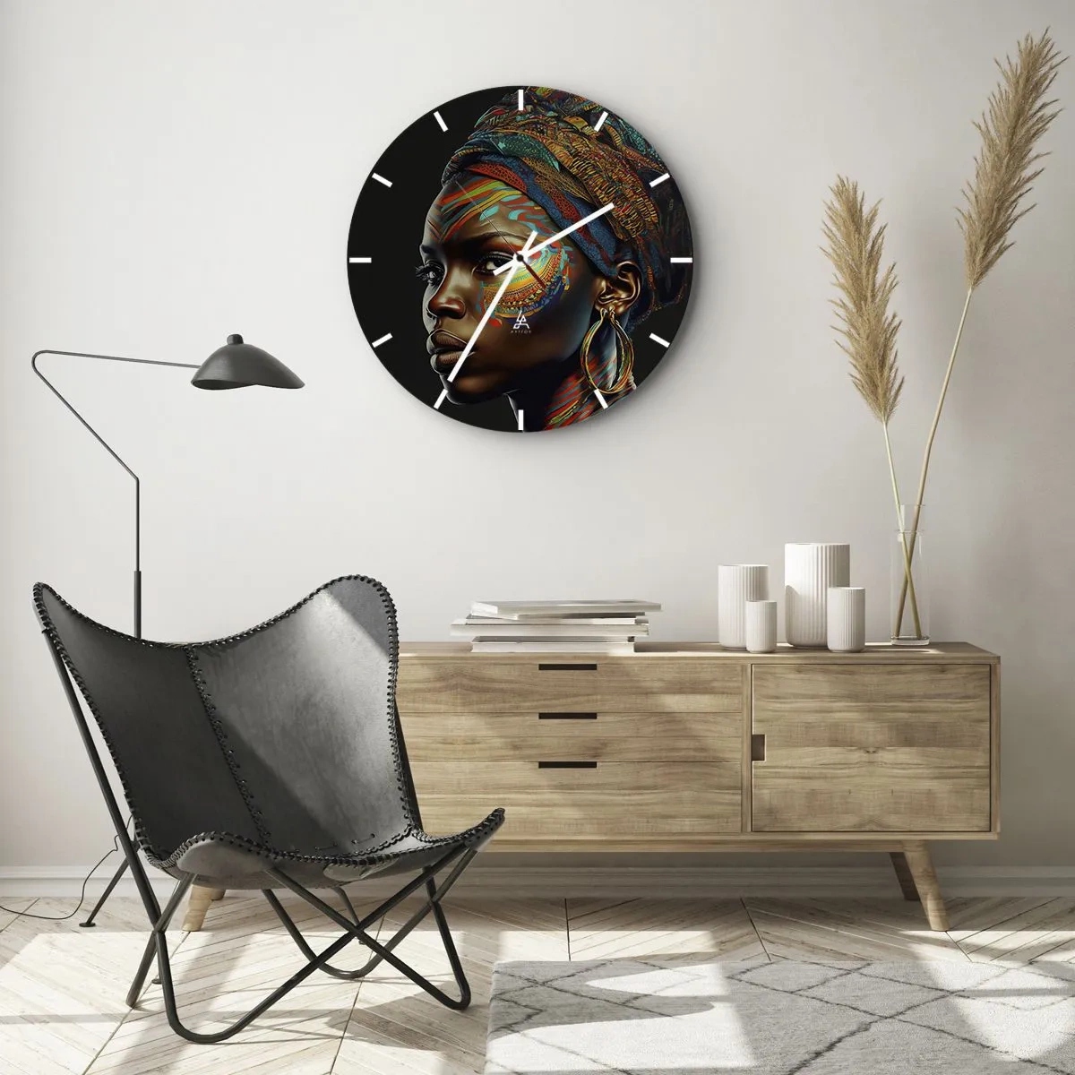 Wall clock - Clock on glass - African Queen - 30x30 cm